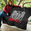 Attack On Titan Anime Premium Quilt - White Faded Wings Of Free Symbol Red Kanji Quilt Blanket 11