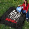 Attack On Titan Anime Premium Quilt - White Faded Wings Of Free Symbol Red Kanji Quilt Blanket 9