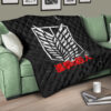 Attack On Titan Anime Premium Quilt - White Faded Wings Of Free Symbol Red Kanji Quilt Blanket 17