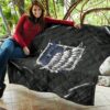 Attack On Titan Anime Premium Quilt - Wings Of Free Symbol Locked In Black Chains Quilt Blanket 11