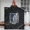 Attack On Titan Anime Premium Quilt - Wings Of Free Symbol Locked In Black Chains Quilt Blanket 3