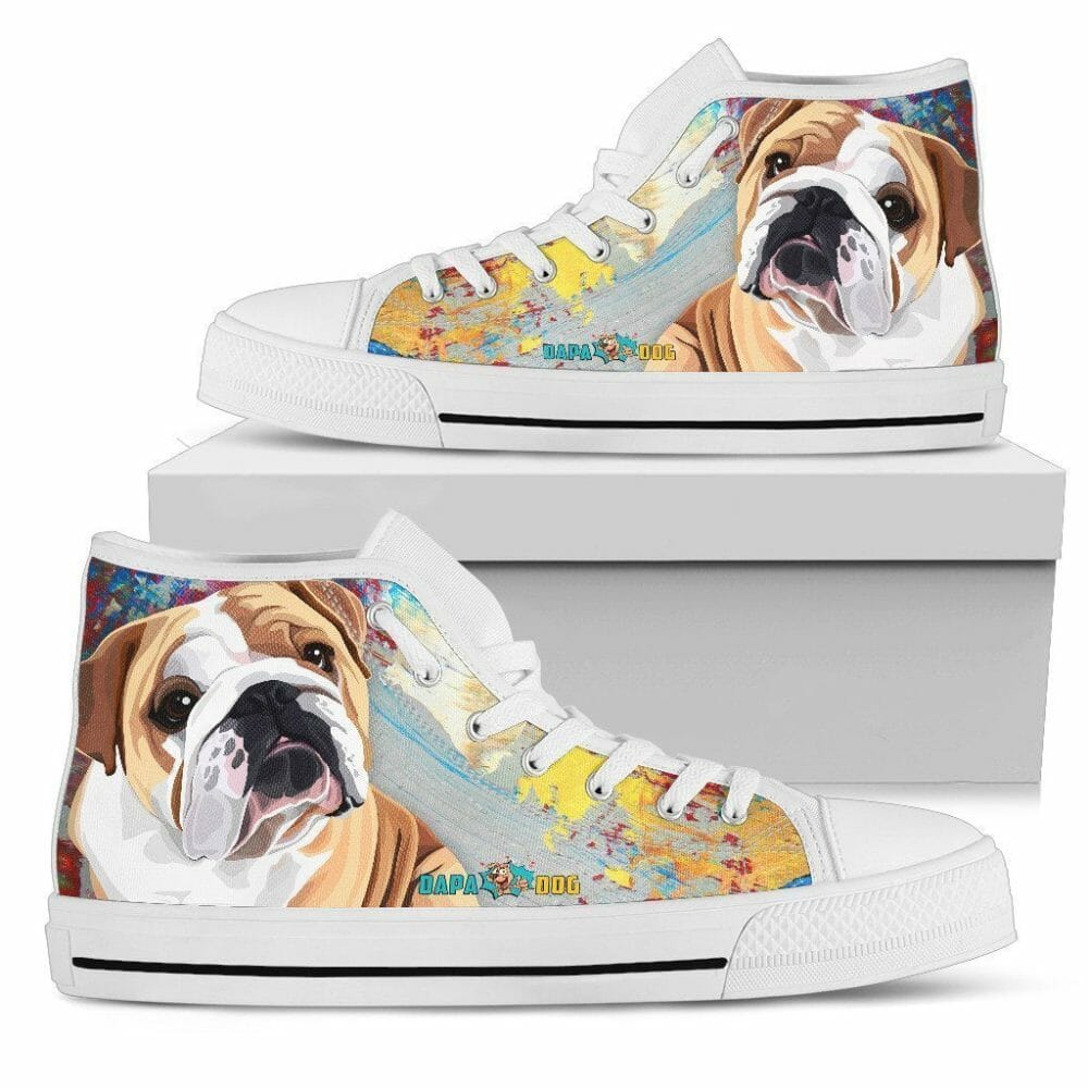 Bulldog Sneakers High Top Shoes Funny For Bulldog Lover