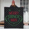 Christmas Premium Quilt | Grinch Face From Text Merry Grinch Mas Quilt Blanket 3