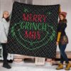 Christmas Premium Quilt | Grinch Face From Text Merry Grinch Mas Quilt Blanket 1