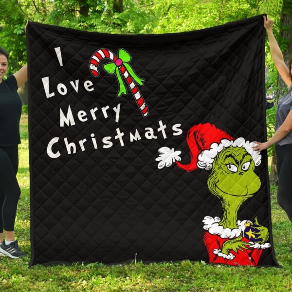 Christmas Premium Quilt | Grinch Love Merry Christmats Candy Cane And Bomb Quilt Blanket