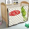 Christmas Premium Quilt | Grinch Smiling Stand Up Against Text Twinkle Stars Quilt Blanket 21