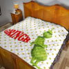 Christmas Premium Quilt | Grinch Smiling Stand Up Against Text Twinkle Stars Quilt Blanket 19