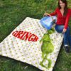 Christmas Premium Quilt | Grinch Smiling Stand Up Against Text Twinkle Stars Quilt Blanket 9