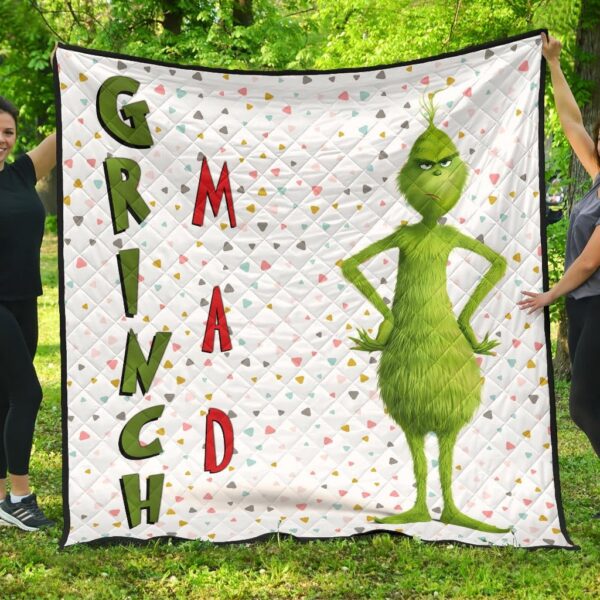 Christmas Premium Quilt | Grumpy Grinch Mad Xmas Sweet Background Quilt Blanket