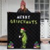 Christmas Premium Quilt | Merry Grinchmats Grumpy Grinch WIth Lights And Coffee Quilt Blanket 3