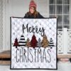 Christmas Premium Quilt | Merry Xmas Fabric Pattern Pine Tree Quilt Blanket 3