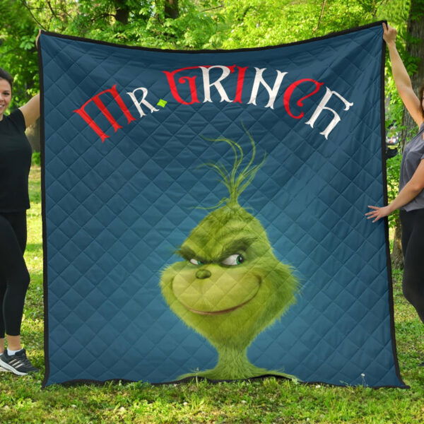 Christmas Premium Quilt | Mr. Grinch Smiling Thinking Face Quilt Blanket