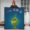 Christmas Premium Quilt | Mr. Grinch Smiling Thinking Face Quilt Blanket 3