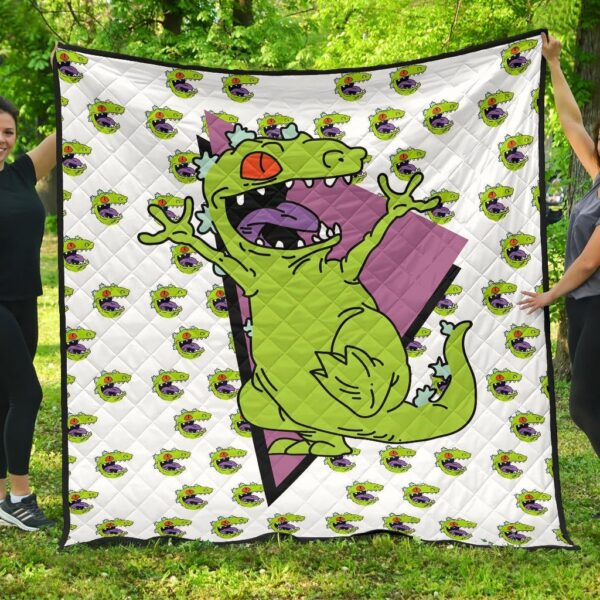 Christmas Premium Quilt | Smiling Happy Reptar T-Rex Head Patterns Quilt Blanket