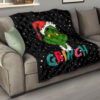 Christmas Premium Quilt | The Grinch Face Wearing Xmas Hat Artwork Quilt Blanket 15