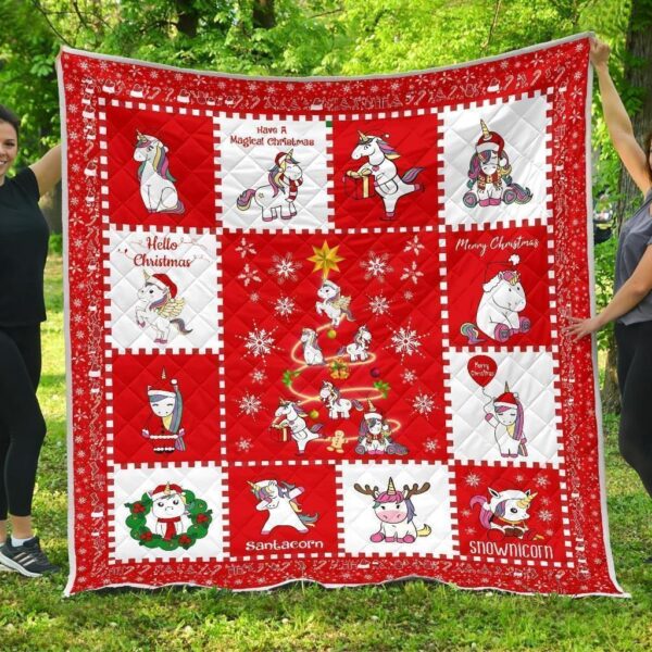 Christmas Unicorn Quilt Blanket Xmas Gift For Unicorn Lover