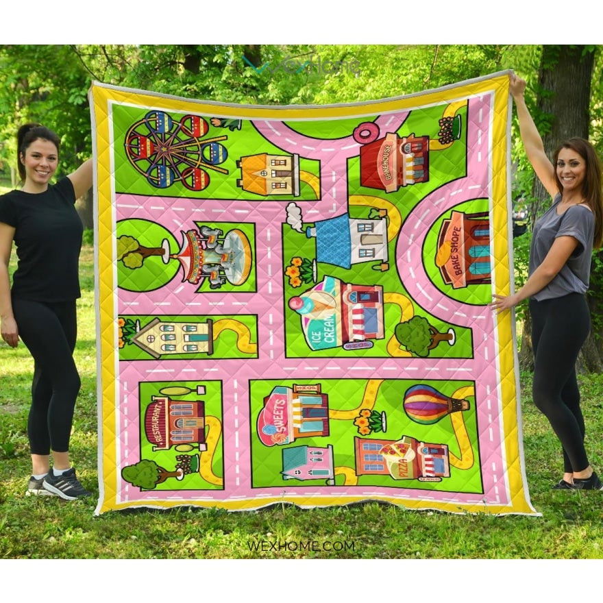 Colourful Fun Land Theme Park Roads Quilt