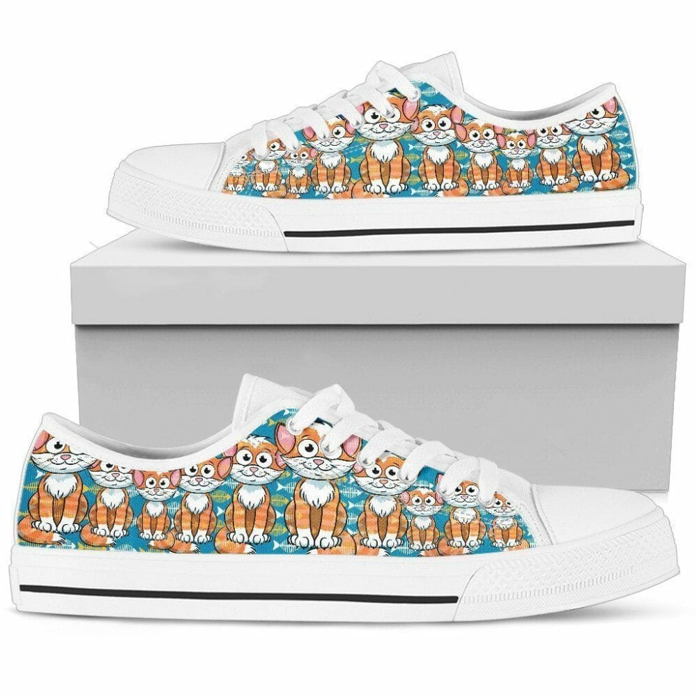 Cute Yellow Cat Sneakers Low Top Shoes For Cat Lover