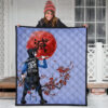 Demon Slayer Anime Inosuke Took Off Mask Wearing Clothes Blue Theme Premium Quilt Blanket 3