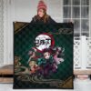 Demon Slayer Anime Main Characters Tanjiro Nezuko Zenitsu And Inosuke Fighting Premium Quilt Blanket 3