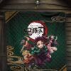 Demon Slayer Anime Main Characters Tanjiro Nezuko Zenitsu And Inosuke Fighting Premium Quilt Blanket 7