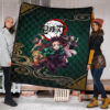 Demon Slayer Anime Main Characters Tanjiro Nezuko Zenitsu And Inosuke Fighting Premium Quilt Blanket 1