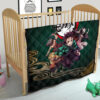 Demon Slayer Anime Main Characters Tanjiro Nezuko Zenitsu And Inosuke Fighting Premium Quilt Blanket 21