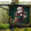 Demon Slayer Anime Main Characters Tanjiro Nezuko Zenitsu And Inosuke Fighting Premium Quilt Blanket 13