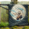 Demon Slayer Anime Premium Quilt - Hashibira Inosuke Using Sword On Moon Cherry Blossom Quilt Blanket 13