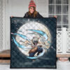 Demon Slayer Anime Premium Quilt - Hashibira Inosuke Using Sword On Moon Cherry Blossom Quilt Blanket 3