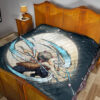 Demon Slayer Anime Premium Quilt - Hashibira Inosuke Using Sword On Moon Cherry Blossom Quilt Blanket 19