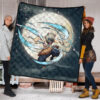 Demon Slayer Anime Premium Quilt - Hashibira Inosuke Using Sword On Moon Cherry Blossom Quilt Blanket 1