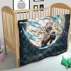 Demon Slayer Anime Premium Quilt - Hashibira Inosuke Using Sword On Moon Cherry Blossom Quilt Blanket 21