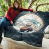 Demon Slayer Anime Premium Quilt - Hashibira Inosuke Using Sword On Moon Cherry Blossom Quilt Blanket 11