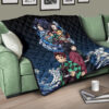 Demon Slayer Anime Premium Quilt - Main Characters Power In Battle Blue Wave Quilt Blanket 17