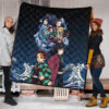 Demon Slayer Anime Premium Quilt - Main Characters Power In Battle Blue Wave Quilt Blanket 1