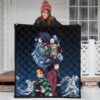 Demon Slayer Anime Premium Quilt - Main Characters Power In Battle Blue Wave Quilt Blanket 3