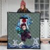 Demon Slayer Anime Premium Quilt - Tanjiro Holding Sword Wave After Wave Quilt Blanket 3