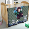 Demon Slayer Anime Premium Quilt - Tanjiro Holding Sword Wave After Wave Quilt Blanket 21