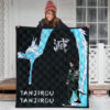 Demon Slayer Anime Tanjiro Kanji Water Dragon Power Power Black Premium Quilt Blanket 3