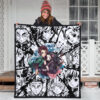 Demon Slayer Anime Tanjiro Protect Nezuko Vs Villains Black White Premium Quilt Blanket 3