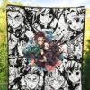 Demon Slayer Anime Tanjiro Protect Nezuko Vs Villains Black White Premium Quilt Blanket 5