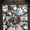 Demon Slayer Anime Tanjiro Protect Nezuko Vs Villains Black White Premium Quilt Blanket 7
