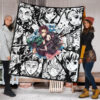 Demon Slayer Anime Tanjiro Protect Nezuko Vs Villains Black White Premium Quilt Blanket 1