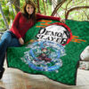 Demon Slayer Anime Tanjiro Water Breath Power Green Background Premium Quilt Blanket 11