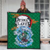Demon Slayer Anime Tanjiro Water Breath Power Green Background Premium Quilt Blanket 3