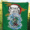 Demon Slayer Anime Tanjiro Water Breath Power Green Background Premium Quilt Blanket 5