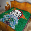 Demon Slayer Anime Tanjiro Water Breath Power Green Background Premium Quilt Blanket 19