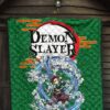 Demon Slayer Anime Tanjiro Water Breath Power Green Background Premium Quilt Blanket 7