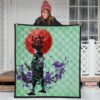 Demon Slayer Anime Tanjiro Wearing Modern Clothes Green Theme Premium Quilt Blanket 3
